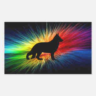 Duitse Herder Silhouet op Regenboog uiteenspatttin Rechthoekige Sticker