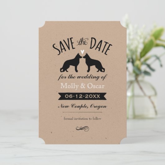 Duitse herder Silhouettes Wedding Save the Date (Staand voorkant)