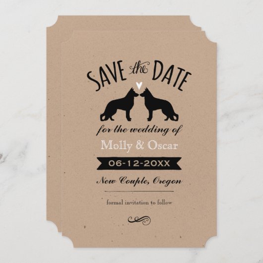 Duitse herder Silhouettes Wedding Save the Date (Voorkant / Achterkant)