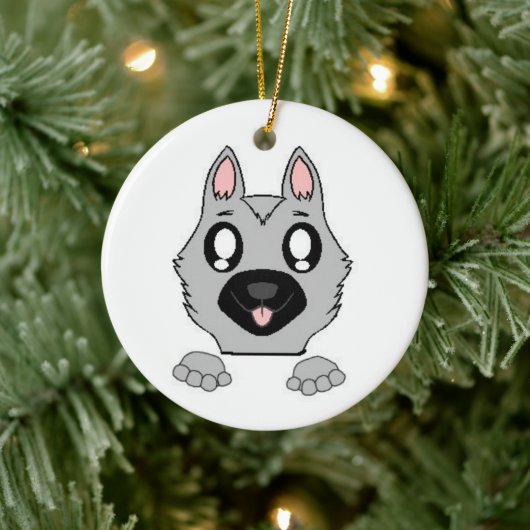 Duitse Herder Silver en Black Peeking Cartoon Keramisch Ornament (Boom)