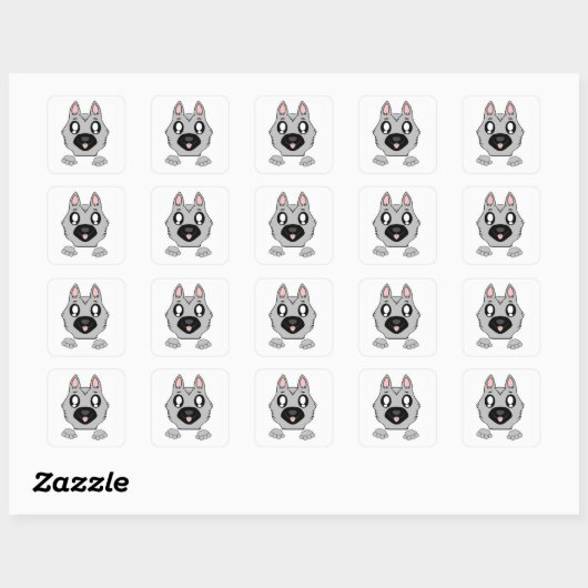 Duitse Herder Silver en Black Peeking Cartoon Vierkante Sticker (Vel)