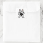 Duitse Herder Silver en Black Peeking Cartoon Vierkante Sticker (Tas)