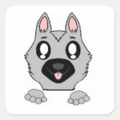 Duitse Herder Silver en Black Peeking Cartoon Vierkante Sticker (Voorkant)