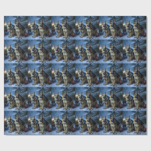 Duitse herder sneeuwslee kerstdecor cadeaupapier (Vlak)