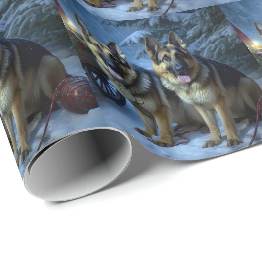 Duitse herder sneeuwslee kerstdecor cadeaupapier (Rol Hoek)