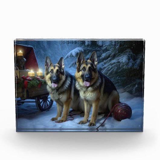 Duitse herder sneeuwslee kerstdecor fotoblokken (Voorkant)