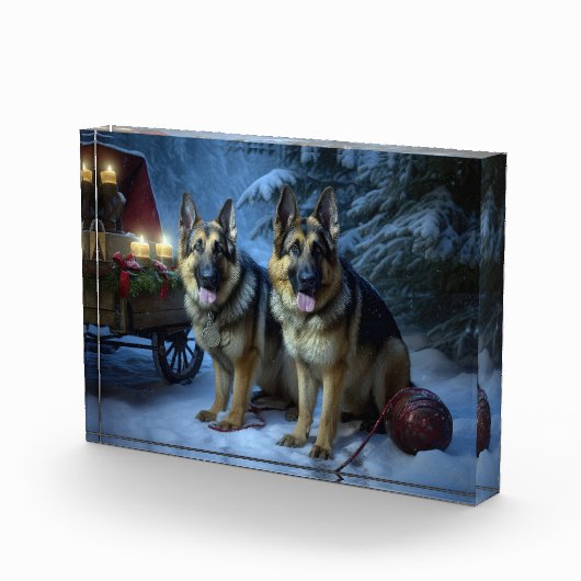 Duitse herder sneeuwslee kerstdecor fotoblokken (Rechts)