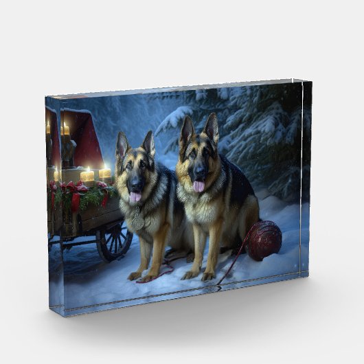 Duitse herder sneeuwslee kerstdecor fotoblokken (Links)