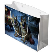 Duitse herder sneeuwslee kerstdecor groot cadeauzakje (Achterkant Gekanteld)