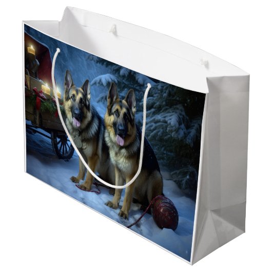 Duitse herder sneeuwslee kerstdecor groot cadeauzakje (Achterkant Gekanteld)