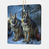 Duitse herder sneeuwslee kerstdecor keramisch ornament (Links)