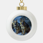 Duitse herder sneeuwslee kerstdecor keramische bal ornament (Voorkant)