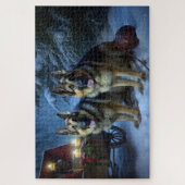 Duitse herder sneeuwslee kerstdecor legpuzzel (Verticaal)