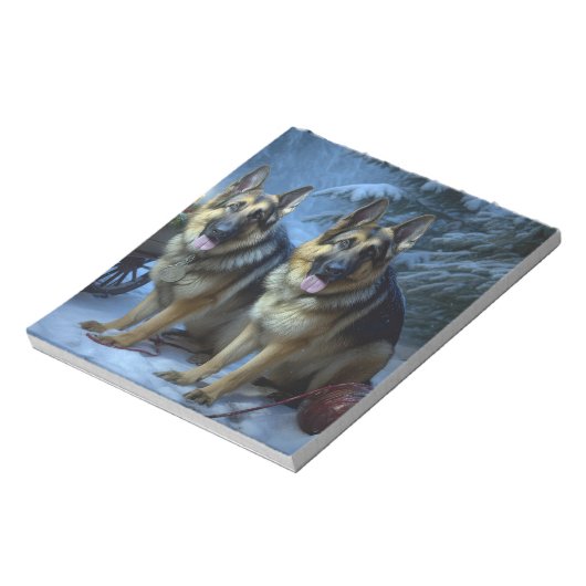 Duitse herder sneeuwslee kerstdecor notitieblok (Linkerzijde)