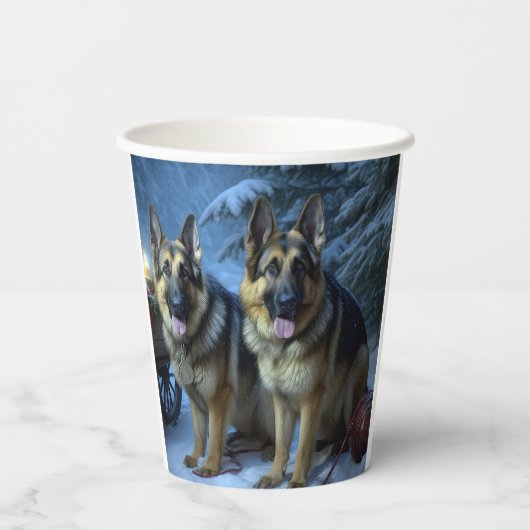 Duitse herder sneeuwslee kerstdecor papieren bekers (Achterkant)