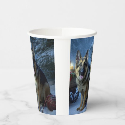 Duitse herder sneeuwslee kerstdecor papieren bekers (Links)