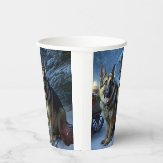Duitse herder sneeuwslee kerstdecor papieren bekers (Rechts)
