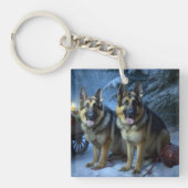 Duitse herder sneeuwslee kerstdecor sleutelhanger (Voorkant)