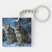 Duitse herder sneeuwslee kerstdecor sleutelhanger (Achterkant)