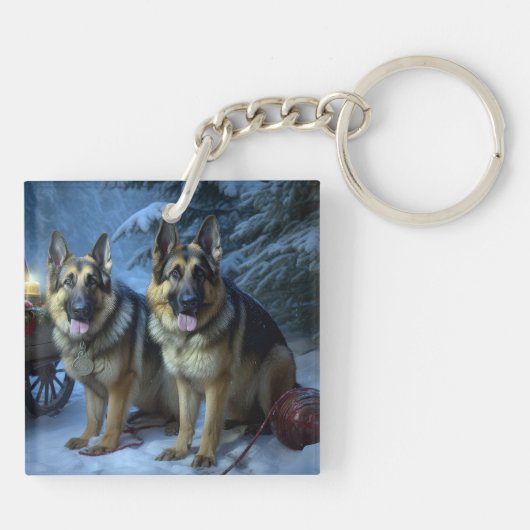 Duitse herder sneeuwslee kerstdecor sleutelhanger (Achterkant)