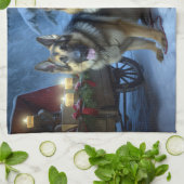 Duitse herder sneeuwslee kerstdecor theedoek (Gevouwen)