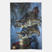 Duitse herder sneeuwslee kerstdecor theedoek (Verticaal)