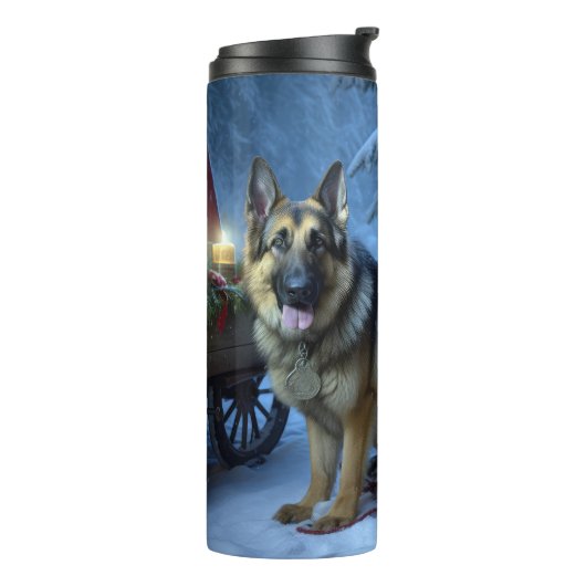 Duitse herder sneeuwslee kerstdecor thermosbeker (Gedraaid links)