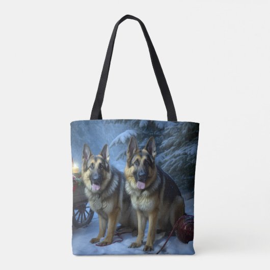 Duitse herder sneeuwslee kerstdecor tote bag (Achterkant)
