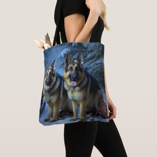 Duitse herder sneeuwslee kerstdecor tote bag (Dichtbij)