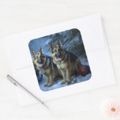 Duitse herder sneeuwslee kerstdecor vierkante sticker (Envelop)
