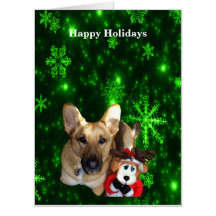 Duitse herder, Speelgoed rendier, groene sneeuwvlo