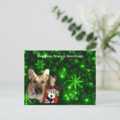 Duitse herder, Speelgoed rendier, groene sneeuwvlo Feestdagenkaart (Staand voorkant)