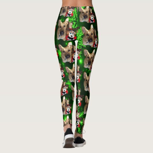 Duitse herder, Speelgoed rendier, groene sneeuwvlo Leggings (Achterkant)