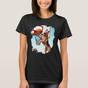 Duitse Herder Speelt Basketbal Grappige Hond Baske T-shirt
