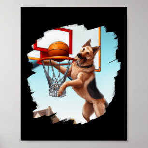 Duitse herder spelen basketbal leuk hond basketb poster