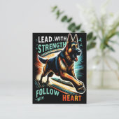 Duitse herder springen met kracht en hart briefkaart (Staand voorkant)