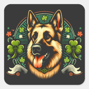 Duitse herder St Patrick's Day herder hond cadeau Vierkante Sticker