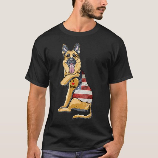 Duitse herder Tattoo hond Ik hou van papa vaders T-shirt (Voorkant)