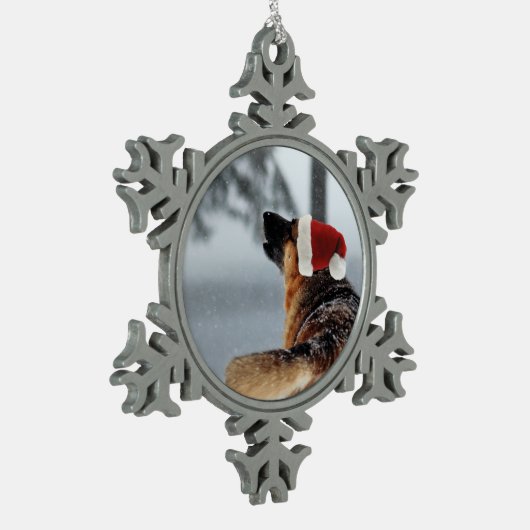 Duitse herder tin sneeuwvlok ornament (Links)