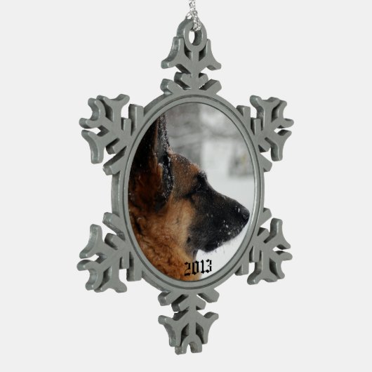 Duitse herder tin sneeuwvlok ornament (Links)