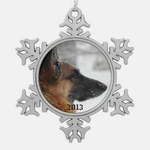 Duitse herder tin sneeuwvlok ornament