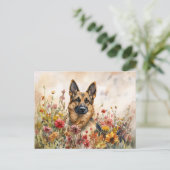 Duitse Herder Tussen Kleurrijke Wilde Bloemen Briefkaart (Staand voorkant)