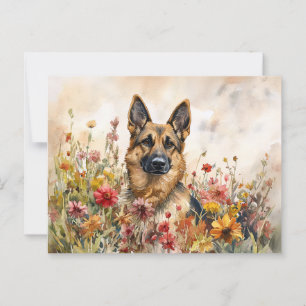 Duitse Herder Tussen Kleurrijke Wilde Bloemen Briefkaart