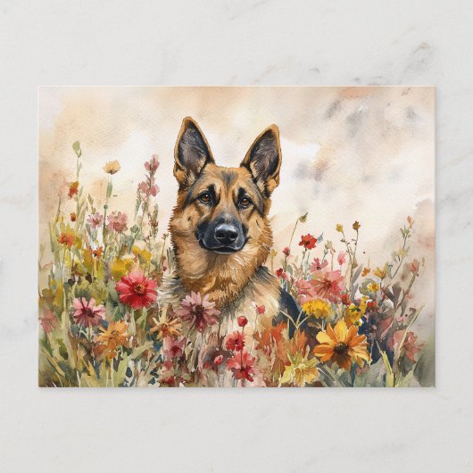 Duitse Herder Tussen Kleurrijke Wilde Bloemen Briefkaart (Voorkant)