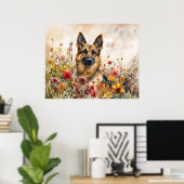 Duitse Herder Tussen Kleurrijke Wilde Bloemen Poster (Thuiskantoor)