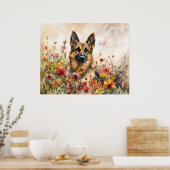 Duitse Herder Tussen Kleurrijke Wilde Bloemen Poster (Keuken)