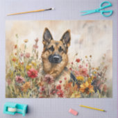 Duitse herder tussen wilde bloemen ontkoppeling tissuepapier (Craft)