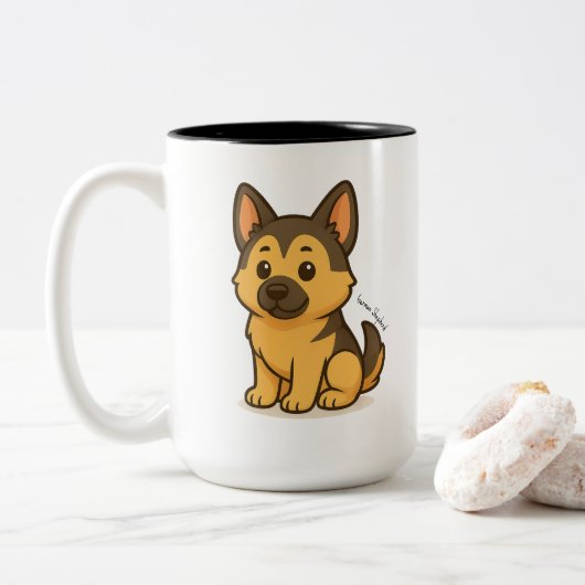Duitse Herder Tweekleurige Koffiemok (Met donut)