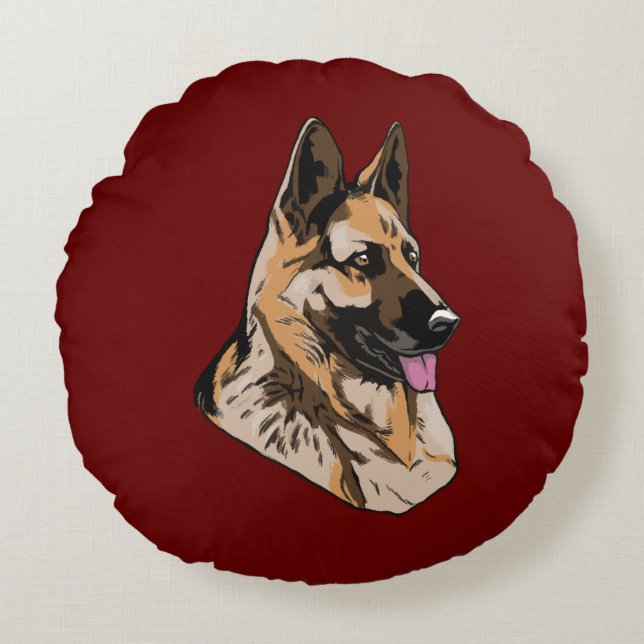 Duitse Herder Uitstekende Waakhond Rond Kussen (Voorkant)