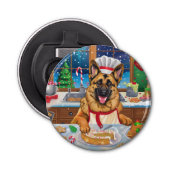 Duitse herder vakantie bakken: feestelijke kerst button flesopener (Voorkant)